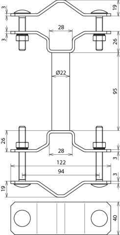 Dehn Roestvrij Staal Bevestigingsklem Voor Buizen D40/45-65mm Met Afstandhouder L95mm - 105162