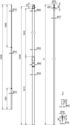 Dehn Hvi stroomgeleider D 27mm Cu L6m met steunbuis L 3500mm - 819431