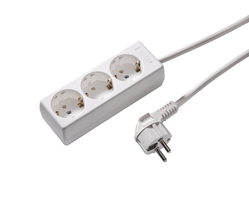 Martin Kaiser 3-Way Socket With 3m Earthing Cable Arctic White - 1030ZL3-15W/kws [10 Pieces]