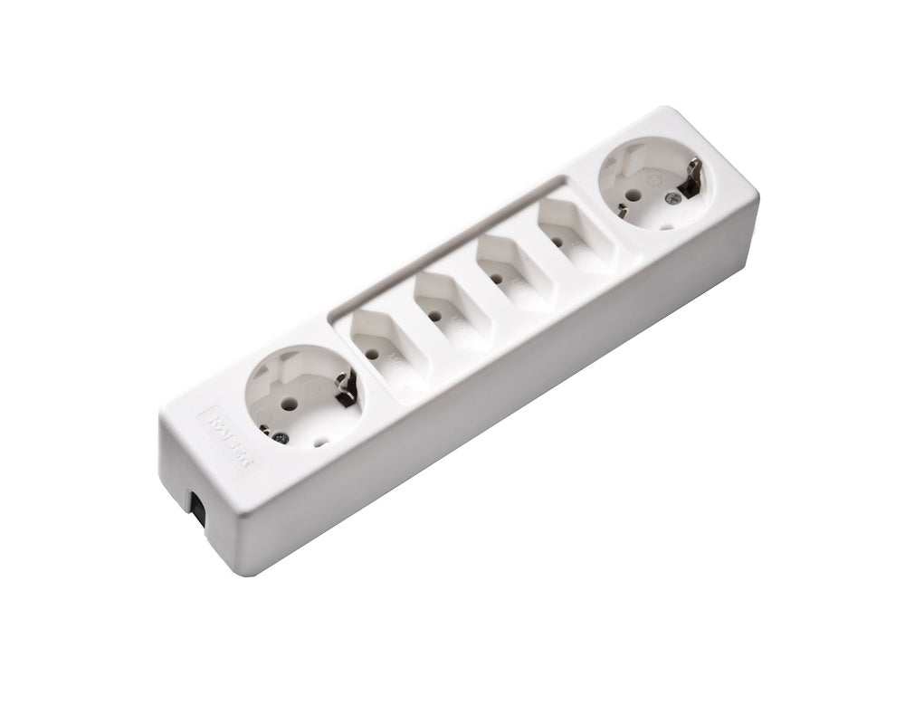 Martin Kaiser 6-Way Socket With 2 Schuko and 4 Euro 2.5Amp Outlets Arctic White - 1012/kws [30 Pieces]