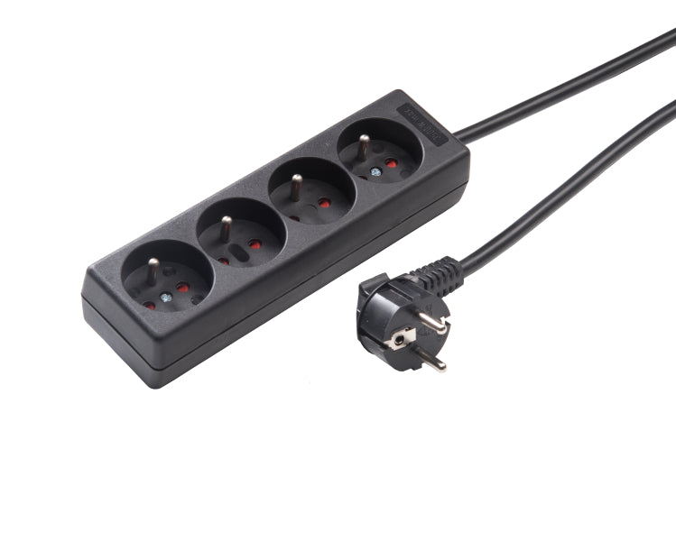 Martin Kaiser 4-Way Black Socket With Earthing Pin And Shutter - 041K/sw [20 Pieces]