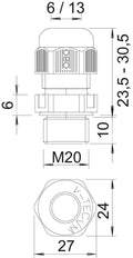 M20 IP68 Metric Kabeldoorvoer Met Trekontlasting Zwart - 2022887 [10 Stuks]