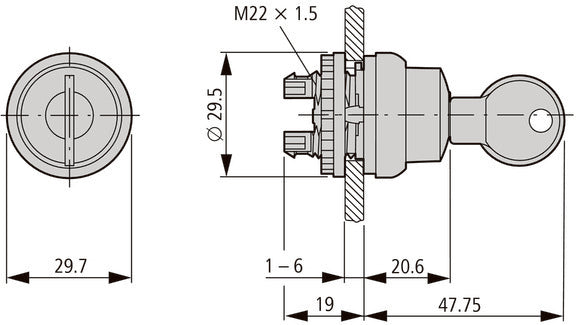 Eaton M22 3-Positie Sleutelschakelaar Met MS2 Slot - 111773