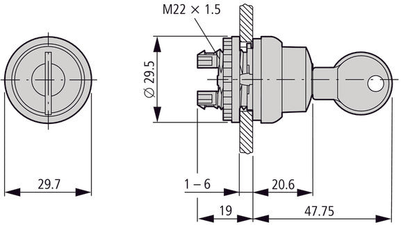 Eaton RMQ-Titan 2-Positie Sleutelschakelaar Met Veer Terugkeer - 111790