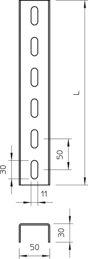 Perforated U Steun Stalen Profiel 50x30x500mm Gegalvaniseerd - 6342308