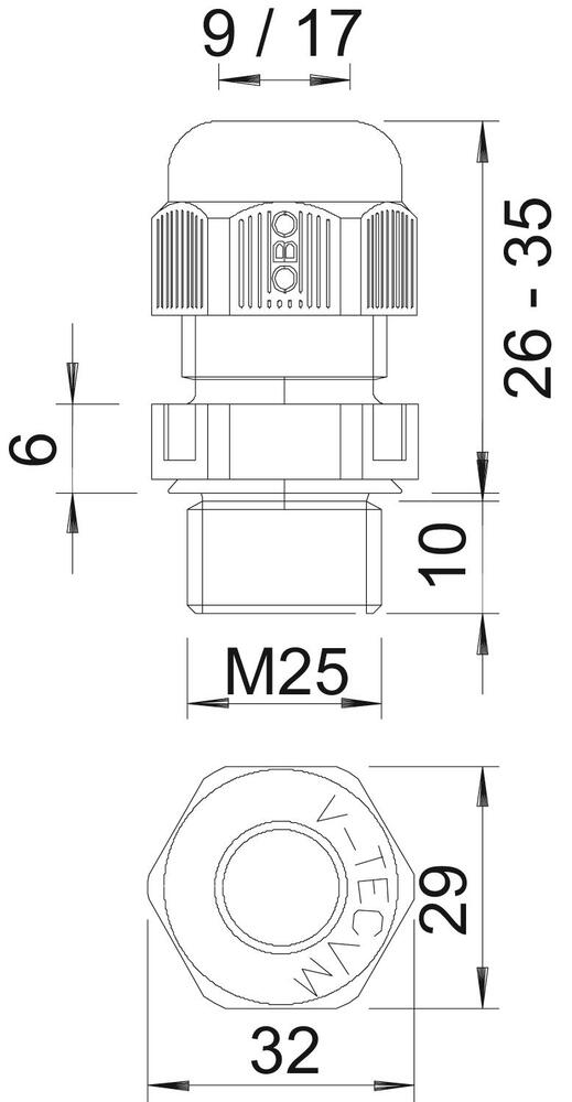 OBO V-TEC M25 IP68 Cable Gland With Strain Relief - 2022868 [5 Pieces]