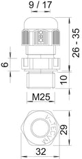 OBO V-TEC M25 IP68 Cable Gland With Strain Relief - 2022868 [5 Pieces]
