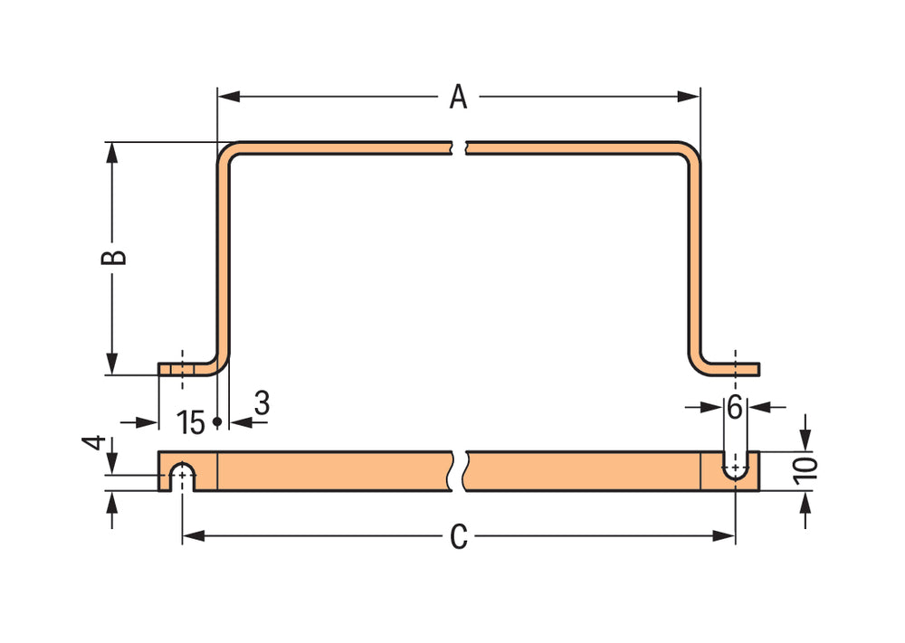 WAGO U-Vormige Koperen Busbar 10x3mm Voor 5 IO Modules - 790-190 [25 Stuks]