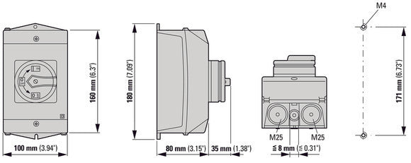 Eaton P1 25A Driefasige Hoofdschakelaar Met Stopfunctie - 207295