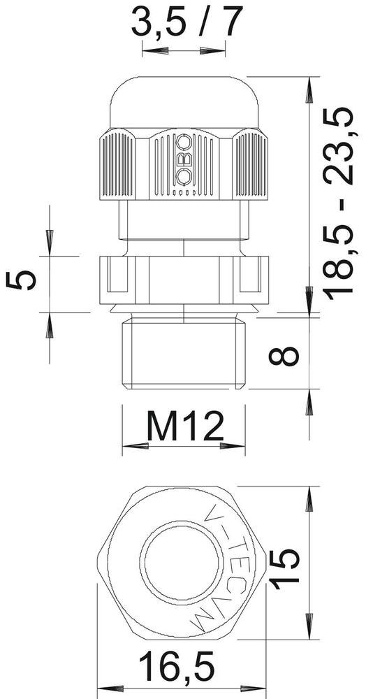 OBO V-Tec M12 IP68 Kabeldoorvoer Met Trekontlasting - 2022843 [10 Stuks]