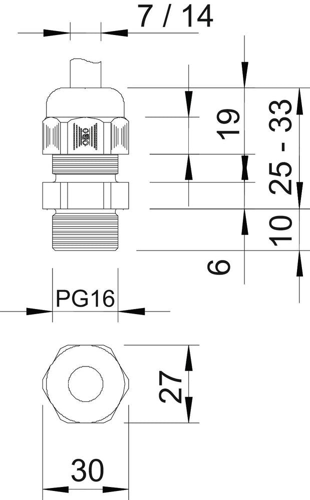 PG16 IP68 Kabeldoorvoer Met Trekontlasting RAL 7001 - 2022656 [5 Stuks]