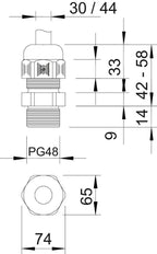 PG48 IP68 Kabeldoorvoer Met Trekontlasting RAL 7001 - 2022702