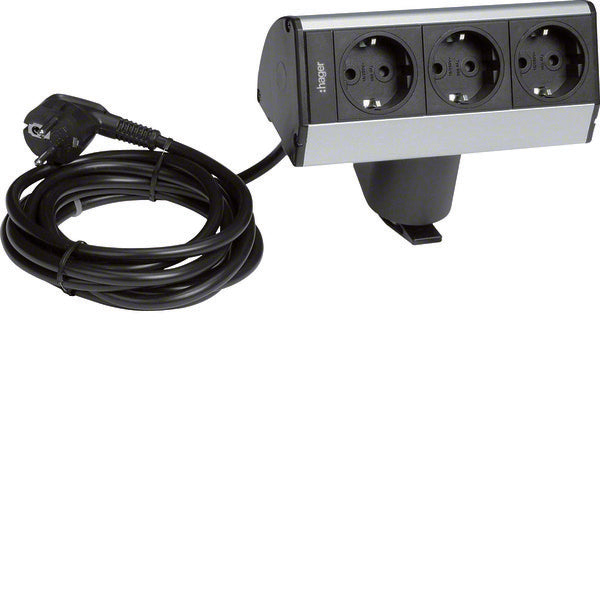 Hager Desktop Voedingsmodule 3 Schuko Aansluitingen Geanodiseerd - G7067ELN