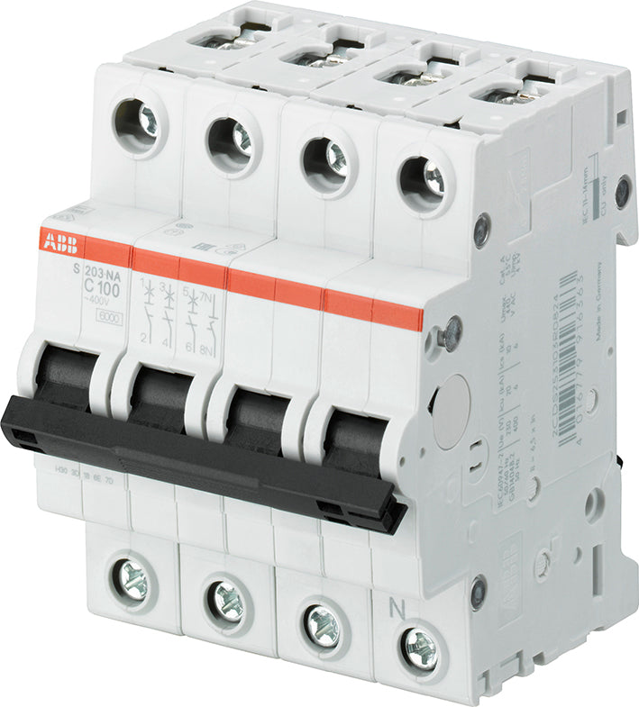 Abb S203 3P+N 80A C-Curve Aardlek 6kA - 2CDS253103R0804