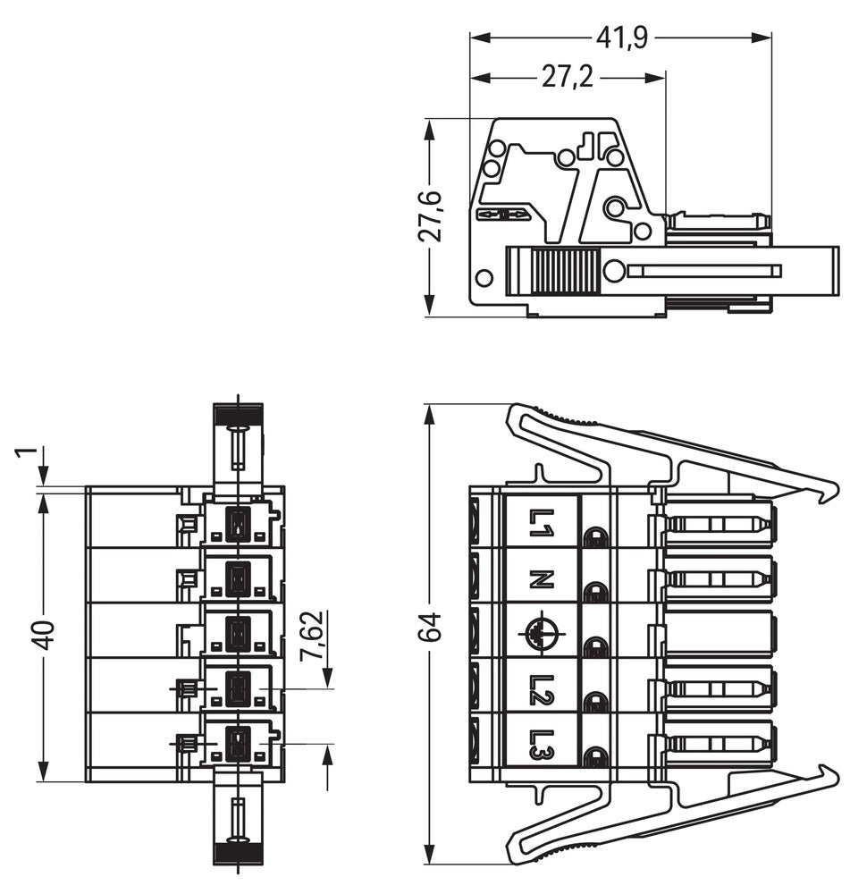 Wago 5-Pool Socket Met Trekontlasting Behuizing - 831-3105/1019-004 [5 Stuks]