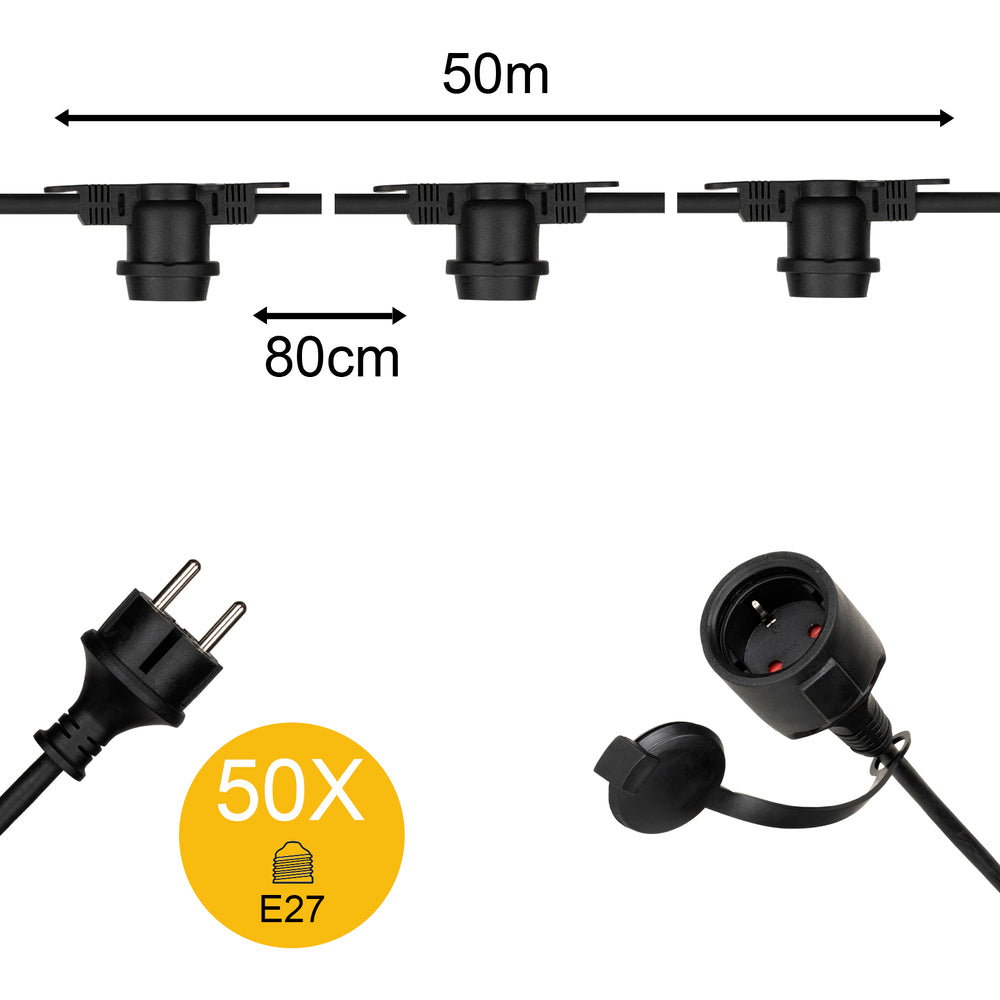 Commerciële Kwaliteit E27 String Licht 50M Met 50 Fittingen IP44 - 142611