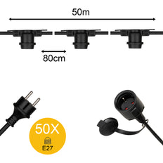 Commerciële Kwaliteit E27 String Licht 50M Met 50 Fittingen IP44 - 142611
