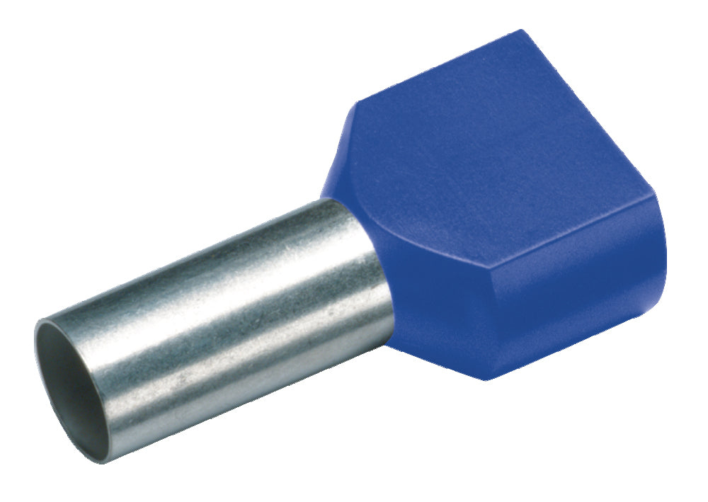 Geïsoleerde Dubbele Draad Eindhulzen 2x2.5mm Blauw 10mm - 182444 [100 Stuks]