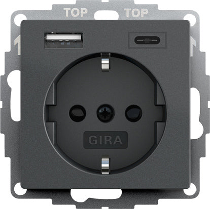 Gira Systeem 55 Dubbele Usb Stopcontact Outlet Antraciet - 245928