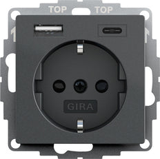 Gira Systeem 55 Dubbele Usb Stopcontact Outlet Antraciet - 245928
