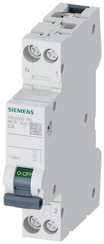 Siemens 5SL6 C6A Aardlekschakelaar 230V 6kA 1P+N - 5SL60067KL