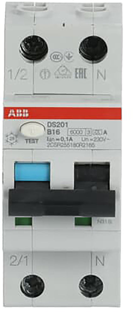ABB DS201 Enkel Fase RCBO 16A 100mA 6kA B Curve - 2CSR255180R2165