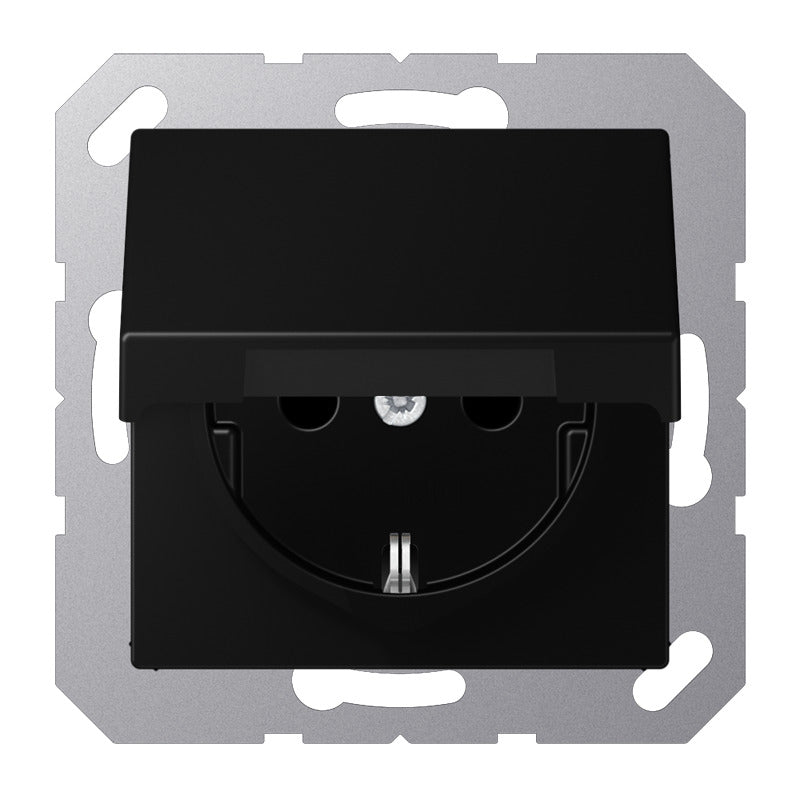 Jung A500 Wandcontactdoos Met Beschermafdekking IP44 16A Zwart - A1520NBFKIKLSWM