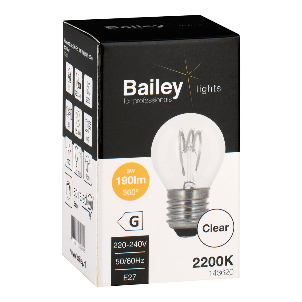 Bailey Spiraled Basis G45 E27 3W Dimbare LED Filament Lamp - 143620