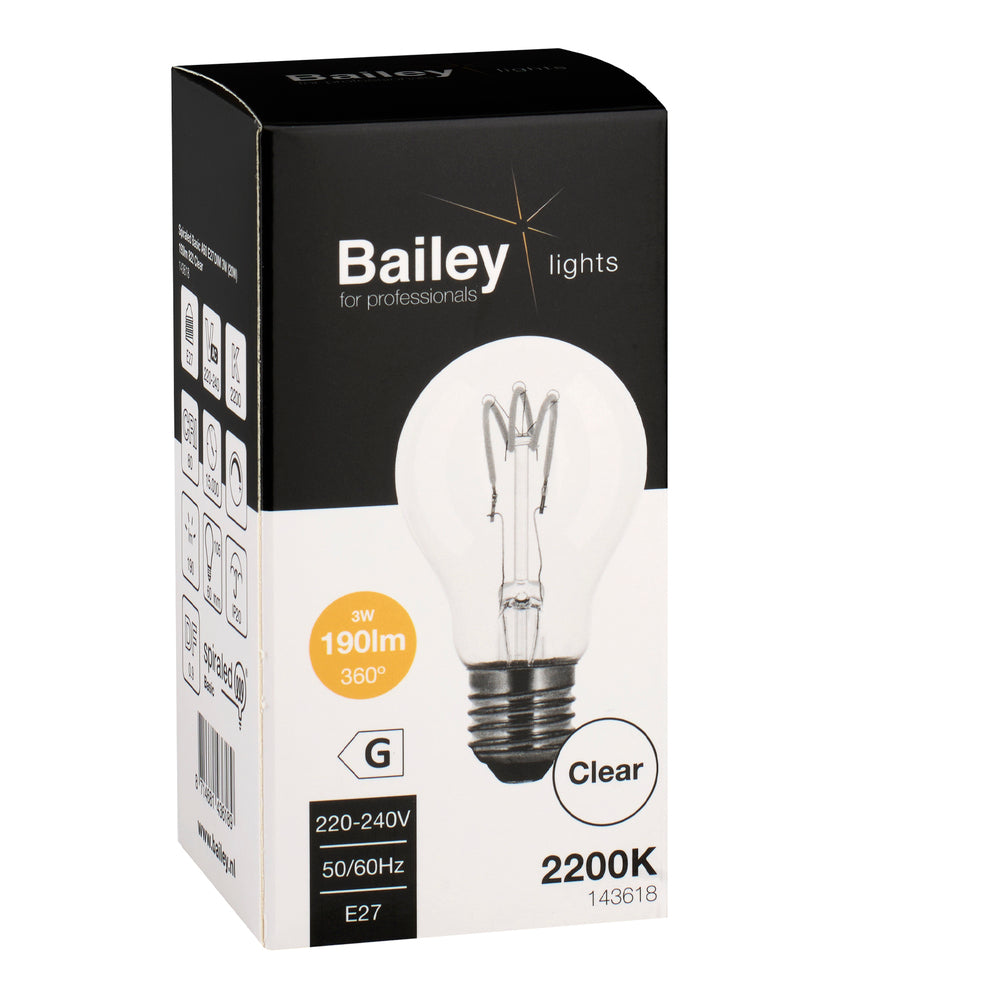 Bailey Spiraled Basis A60 E27 3W LED Filament Lamp 2200K - 143618