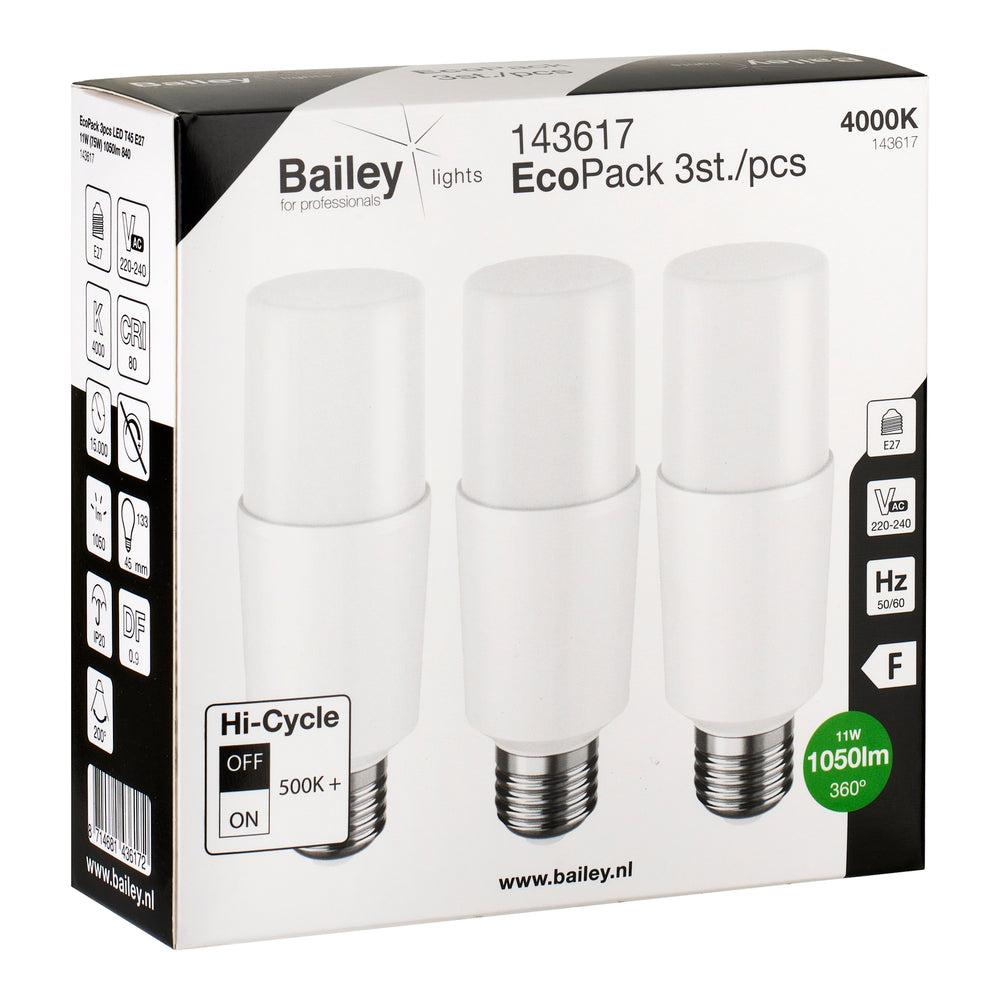 EcoPack LED T45 E27 11W 4000K 1050lm - 143617 [3 Stukken]