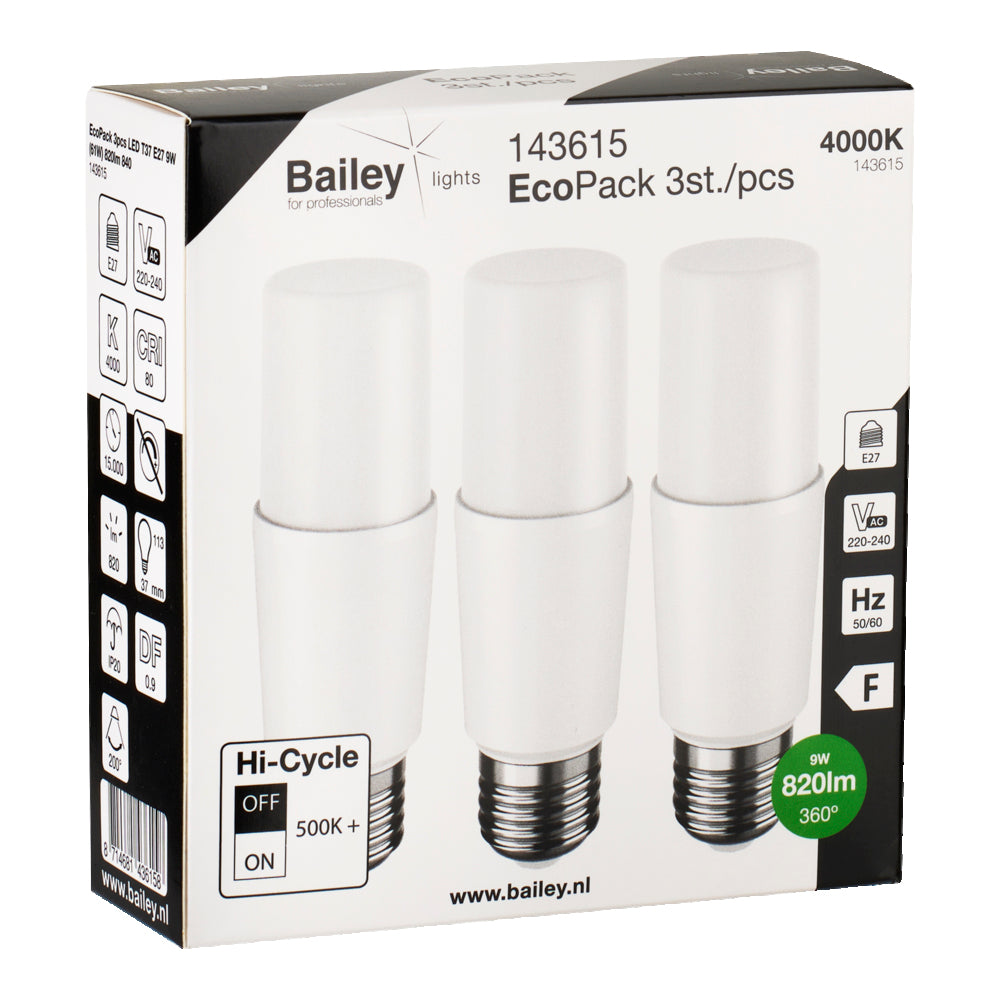 Bailey Ecopack Led T37 E27 9W 4000K - 143615 [3 Stukken]