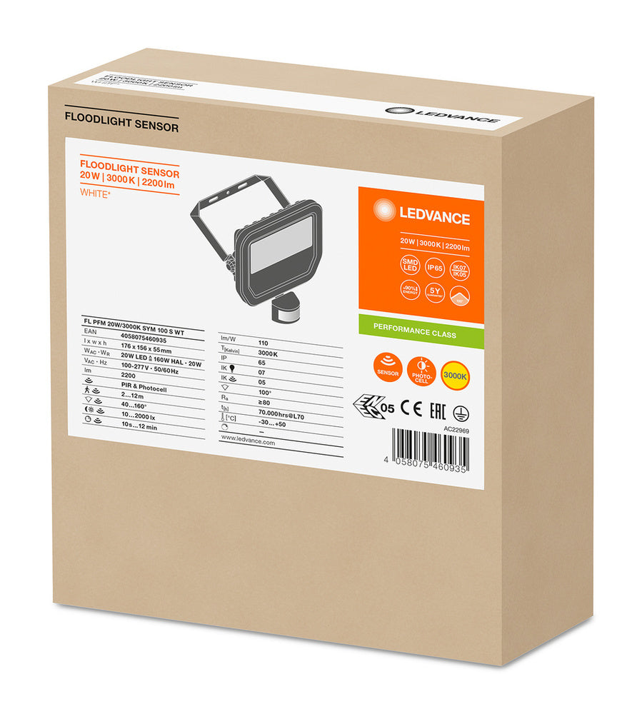 Led Floodlight 20W 3000K Met Bewegingssensor - 4058075460935