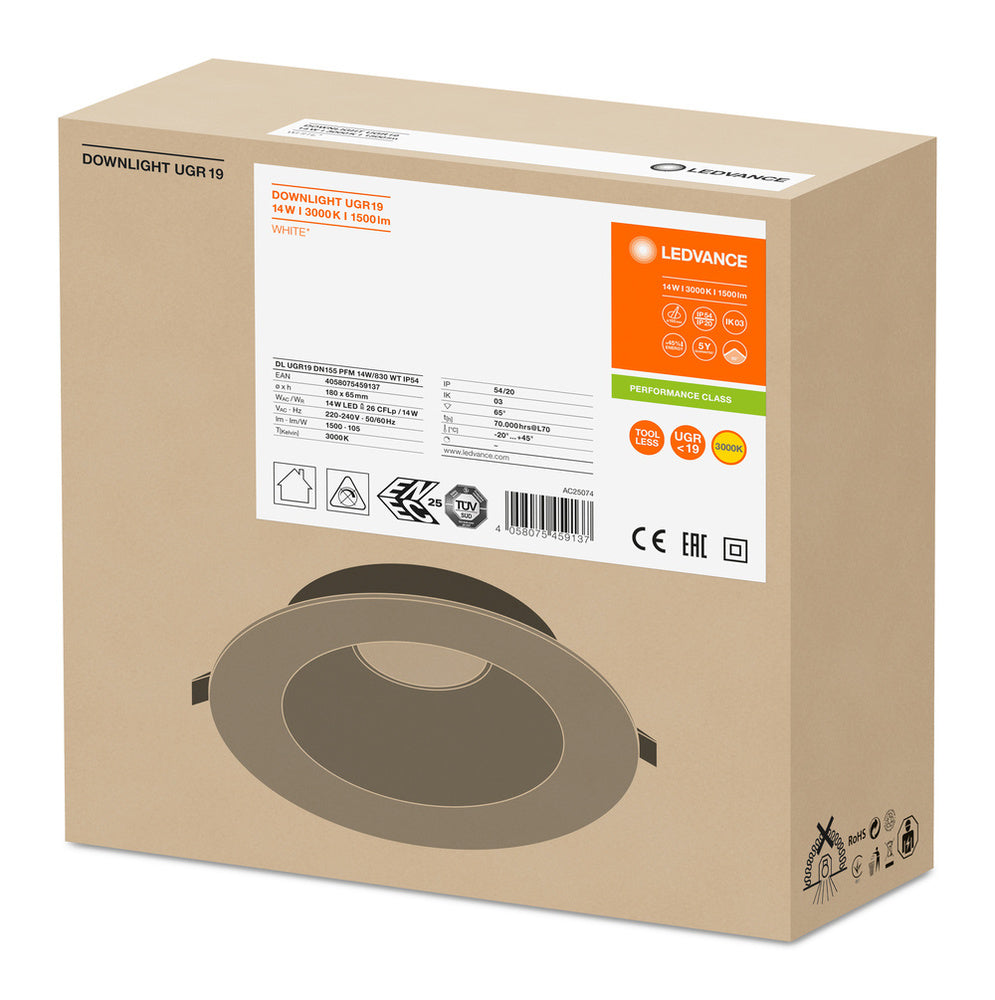 Laag Glans LED Inbouwverlichting UGR19 DN155 14W IP54 - 4058075459137