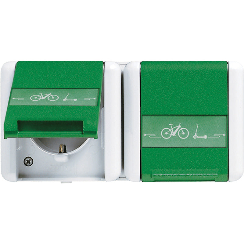 Jung Wg800 Dual E-Bike Oplaadstopcontact Groen Ip44 - 8220Gnnaweb
