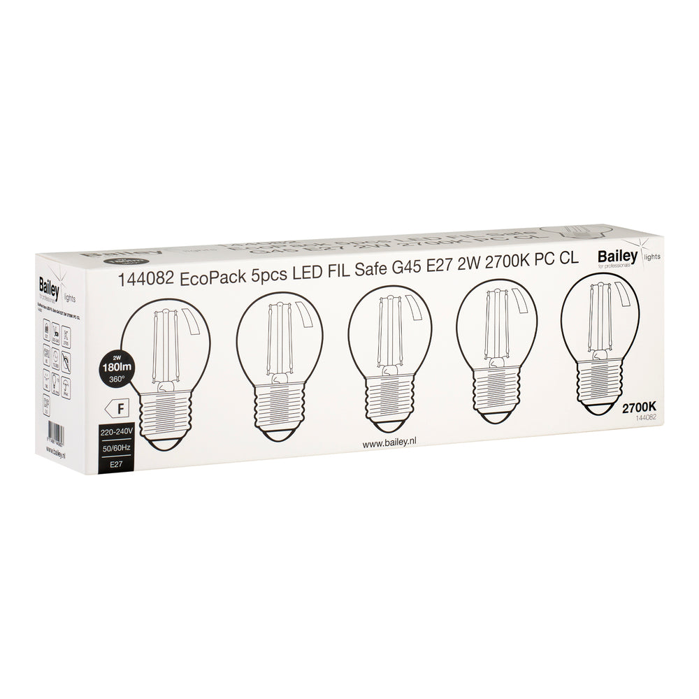 Led Filament Veilige G45 E27 2W Schokbestendige Lamp - 144082 [5 Stuks]