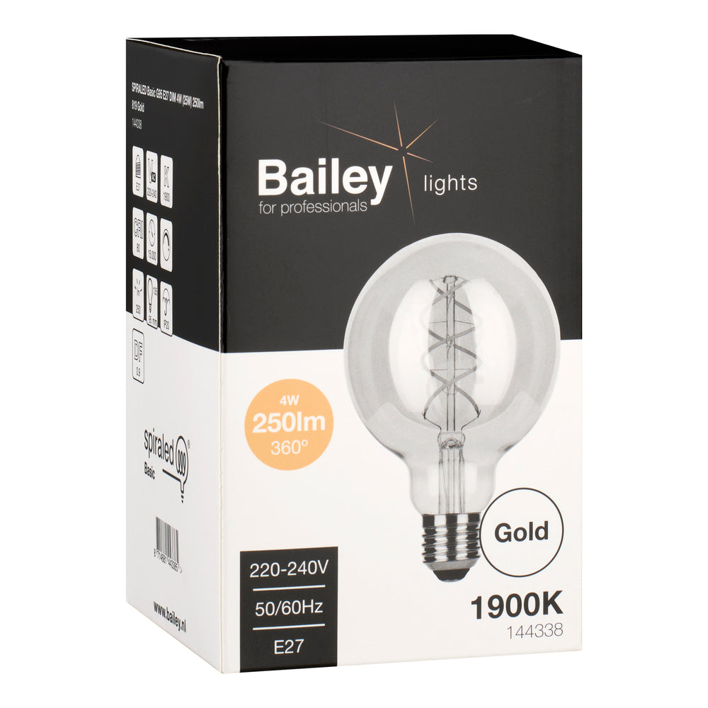 Bailey Spiraled Basis G95 LED Filament Globe Lamp E27 4W Goud - 144338