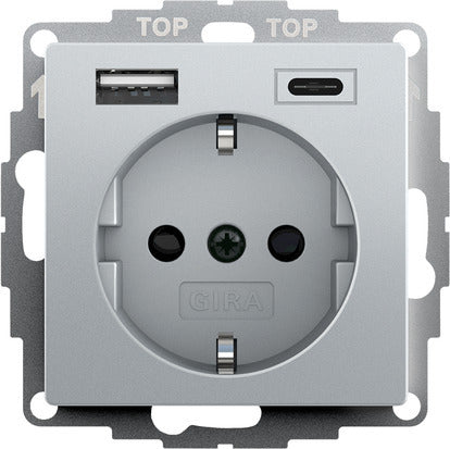 Gira Systeem 55 Dubbele Usb Wandcontactdoos Aluminium - 245926