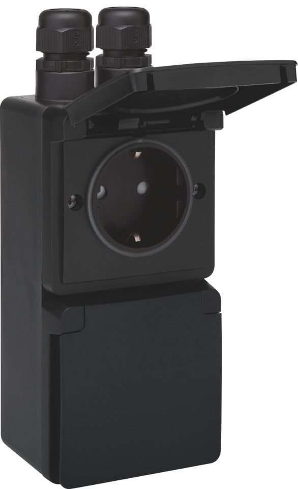 Niko Hydro IP55 Dubbele Verticale Oppervlakte Stopcontact 16A 250V Zwart - 761-37835