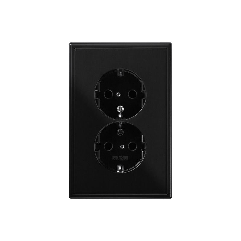 Jung LS990 Zwarte Dubbele Stopcontact Met Veiligheidscontact - LS5015SW