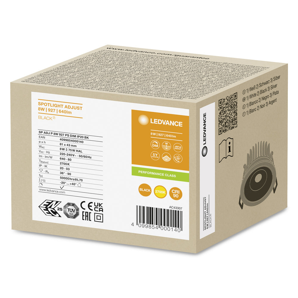 LEDVANCE Verstelbare 8W Inbouw LED Spot IP20 - 4099854000140