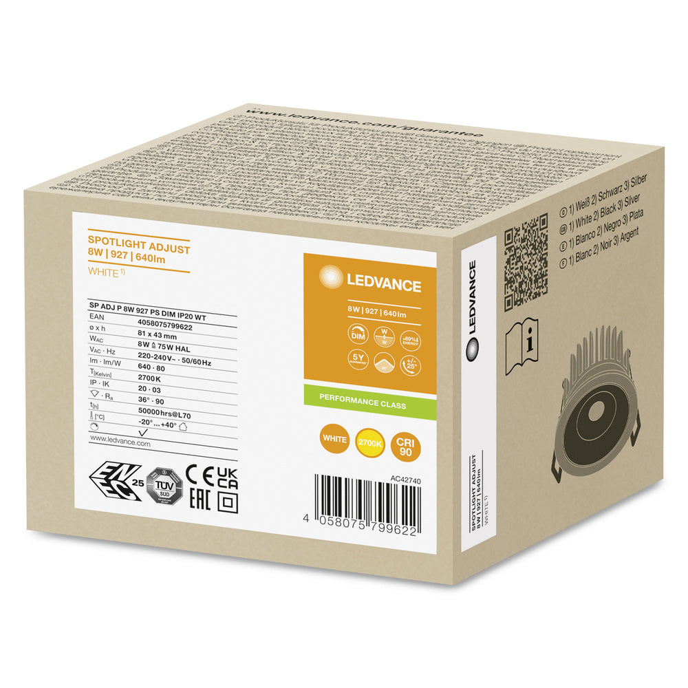 Ledvance 8W Verstelbare Led Spotlicht 927 Dimbaar Wit - 4058075799622