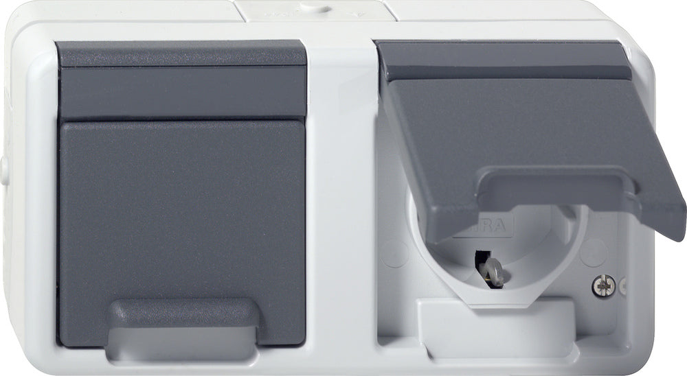 Gira Dubbele Schuko Stopcontact Met Scharnierende Afdekking IP44 Grijs - 478130