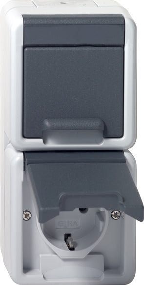 Gira Dubbele Schuko Stopcontact IP44 Verticaal Grijs - 478030