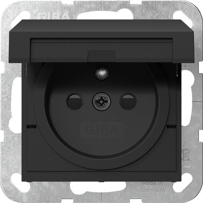 Gira Systeem 55 Veiligheid Plus Stopcontact Met Scharnierende Afdekking Zwart Matt - 4488005