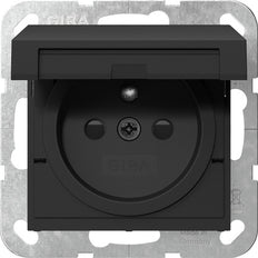 Gira Systeem 55 Veiligheid Plus Stopcontact Met Scharnierende Afdekking Zwart Matt - 4488005