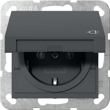 Gira Systeem 55 Schuko Stopcontact Met Scharnierende Afdekking Antraciet - 445428