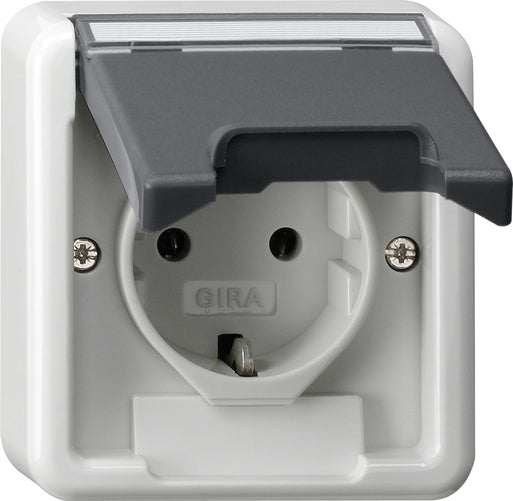 Gira IP44 Opbouw SCHUKO Stopcontact Met Scharnierende Afdekking Grijs - 445035