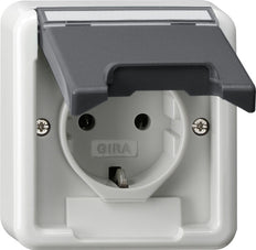 Gira IP44 Opbouw SCHUKO Stopcontact Met Scharnierende Afdekking Grijs - 445035