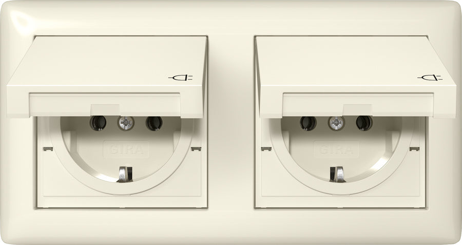 Gira Standaard 55 Dubbele Schuko Stopcontact IP44 Met Afdekking - 415801