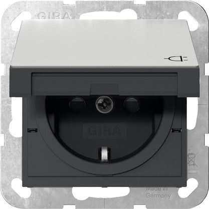 Gira Systeem 55 RVS Schuko Stopcontact Met Afdekking - 4414600